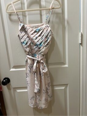 LC Lauren Conrad Blush Floral Midi Dress with Aqua Accents